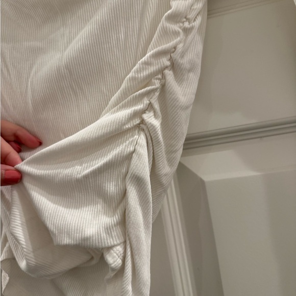 Elodie White Long Sleeve Square Neck Ruched Ribbed Knit Stretch Top Blouse Small - Picture 5 of 5